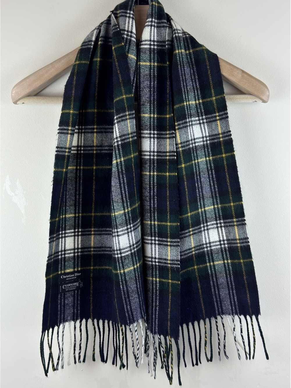 Vintage Christian Dior Monsieur Plaid Fringe Scarf Tartan Preppy Dark Academia